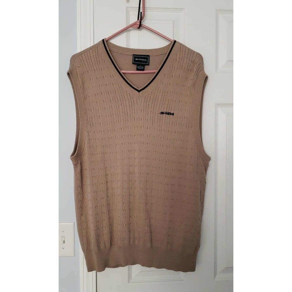 Bolle Mens Golf Sweater Vest Cotton Size Large Tan & Black